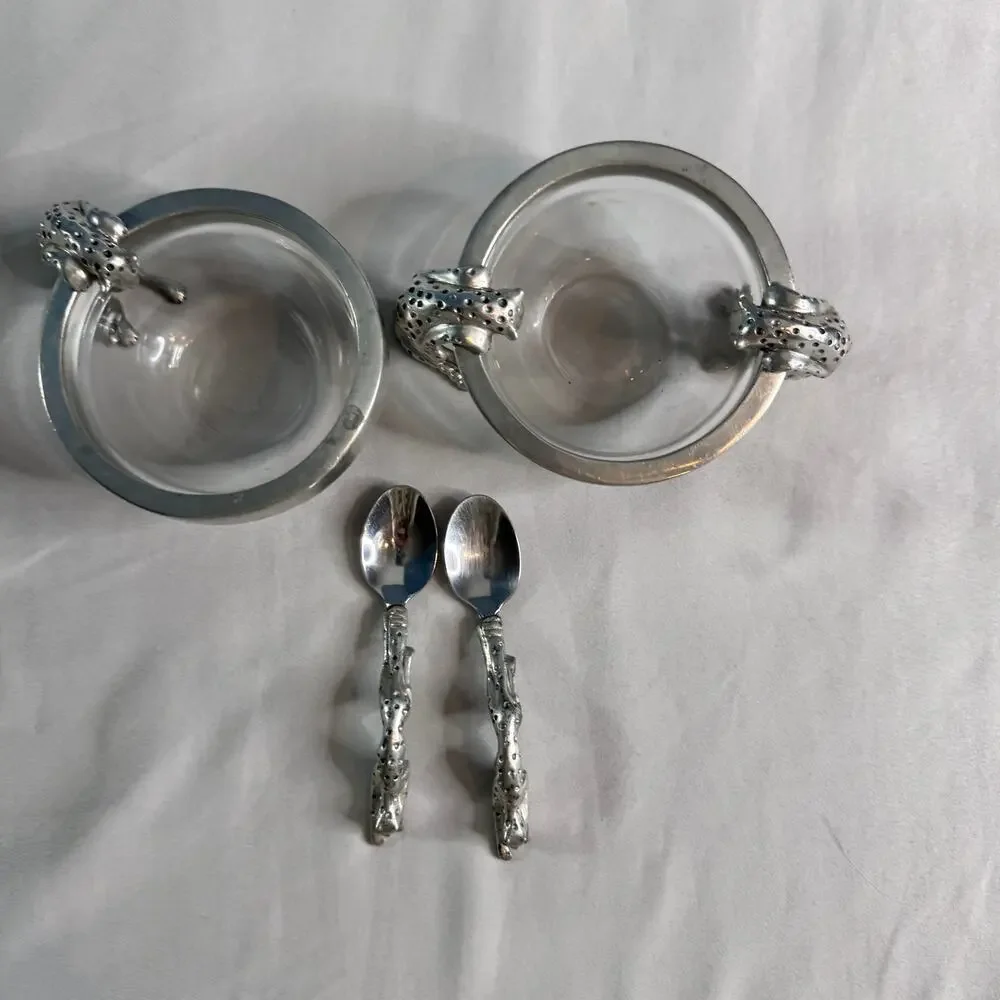 Diana Carmichael African Collection Cheetah Drinking Bowls South Africa Pewter